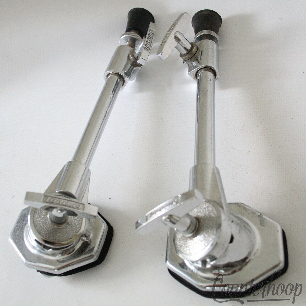Ludwig 2x Rocker Bass Drum Spurs+Mounts Heavy Duty Block-Logo Steel Wing-Nuts70s — main photograph