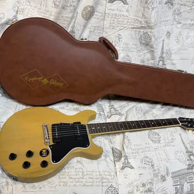 Epiphone Inspired by Gibson Custom Shop '60 Les Paul Special Double Cutaway TV Yellow Gibson Style Open Book Headstock image 14