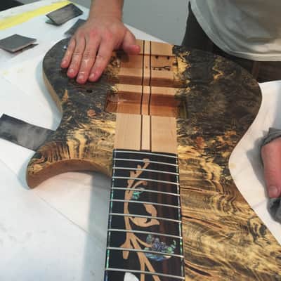 Warrior Isabella 5 string 20th Anniversary Bass 2015 - Very Special Ordered Buckeye Burl & Spalted Maple many factory photos of the build. image 18