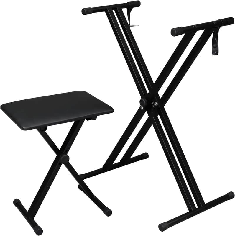 Heavy Duty Keyboard Stand and Bench, Piano Stand and Keyboard Bench with Adjustable Height and Portable (Double-X) image 1
