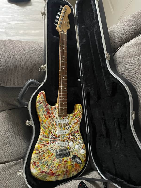 Fender FSR "Splattercaster" Standard Splatter Stratocaster with Rosewood Fretboard 2003 - 2004 - Dakota Red, Graffiti Yellow, Blue Agave, and Orange Drop over Olympic White image 1