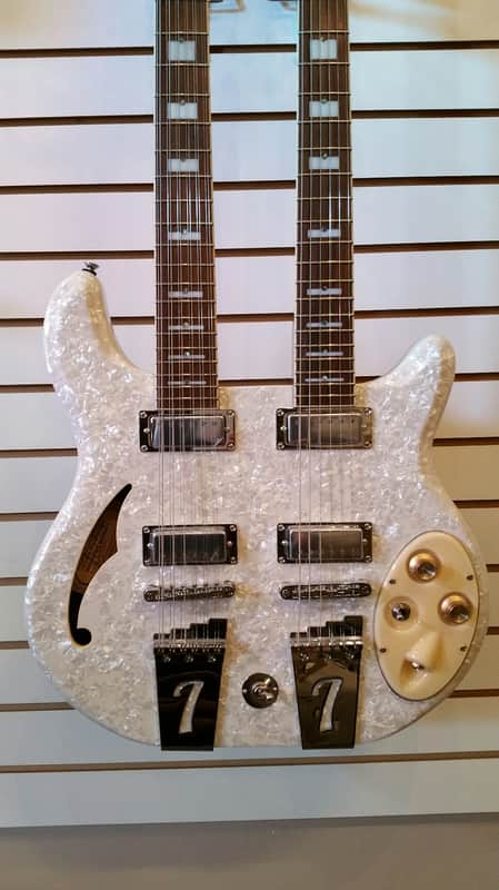 Italia Rimini Twin Double Neck, White Pearl, Redburst back 2015 NOS image 1