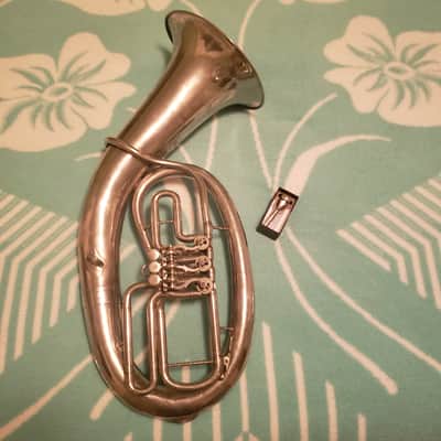 Unknown Large Bore Bb Tenor Helicon (Ovular Euphonium) 1900s - Raw Nickel image 2