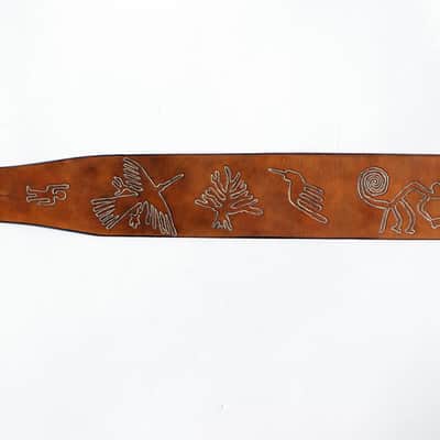 Burny Black custom made guitar strap leather - nasca lines brown/white made to order - oil image 5