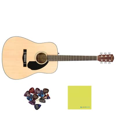 Fender CD-60S Dreadnought Pack V2, Natural - 0970110421 Bundle w/ 12-Pack Guitar Pick and Liquid Audio Polishing Cloth image 1