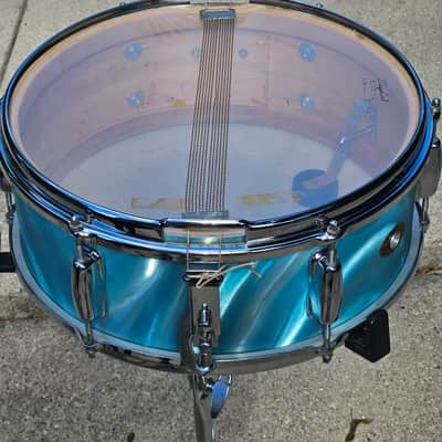 1965 Slingerland 5x14 Aqua Satin Flame Snare Drum NOV 65 Original 6-Lug Vintage image 6