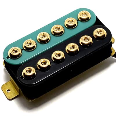 Dragonfire Zebra Crusader Bridge Position Humbucker Pickup ~ Teal Black Zebra & Gold Poles image 3