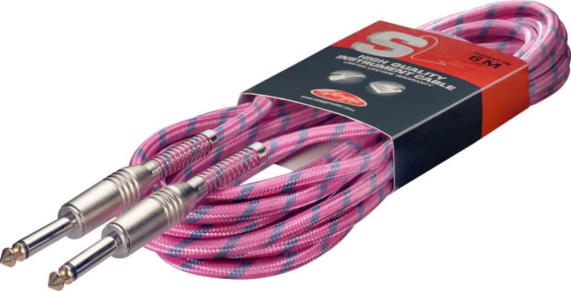 Stagg 6M 20ft Vintage Tweed Braided 1/4" Plug Guitar Instrument Cable- Pink Cord image 1