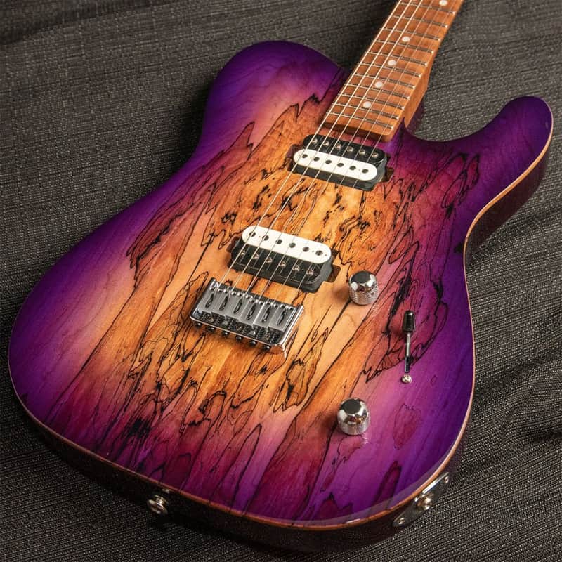 G&L Custom Shop ASAT HH RMC Purpleburst Spalted Maple on Okoume, AAA roasted neck image 1