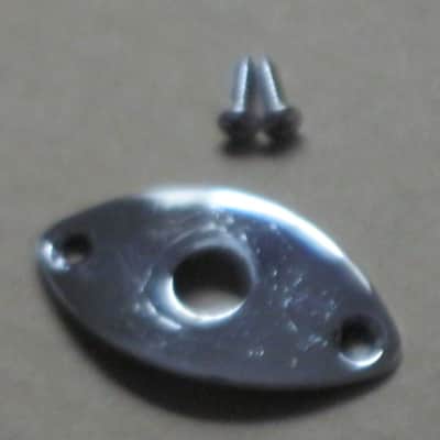 used (lightly relic'd) Gotoh JCB-2 Oval-shaped 2 screws Chrome metal  jack plate - also called JCB-2 Football Shaped 2 screw Chrom jack plate) Chrome plated brass (screws included) from 2010s image 7