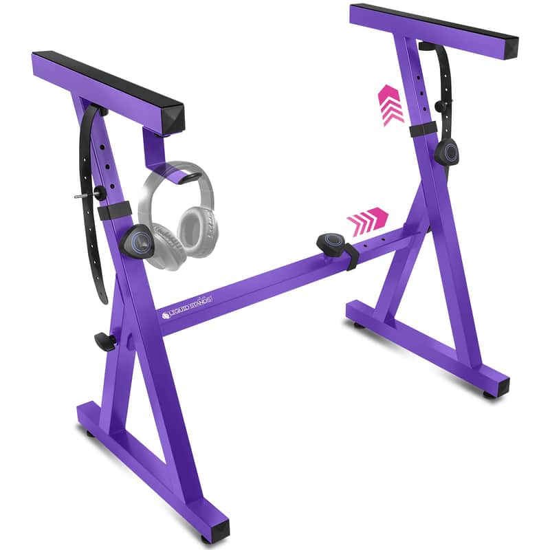 Liquid Stands Z-Style Adjustable Height Piano Keyboard Stand with Straps & Headphone Hook - Fits 54-88 Key (Purple) image 1