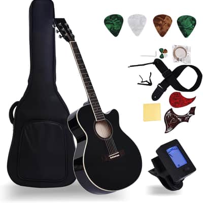41" Acoustic Guitar for Beginner Adult Full Size Cutaway Guitarra Bundle Set-Black Bundle with Gig Bag, Tuner, Strap, Strings, Picks,Capo image 1