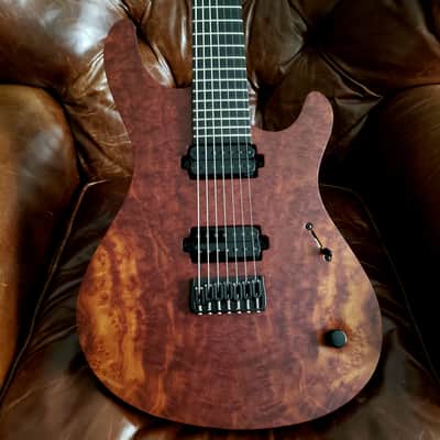 Used One Owner Mayones 2022 Regius 7 26.5" Camphor Burl top, No Binding, Exotic I neck, TEW body, Bare Knuckle Pickups Unity image 8