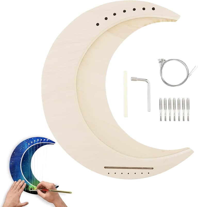 Lyre Harp 7 String DIY, Moon Shaped Lyre Harp Musical Instrument, Wood String Instruments, Make Your Own Basswood image 1