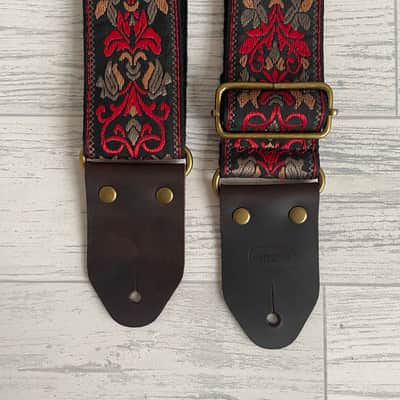 Red and black jacquard flower design guitar strap image 4