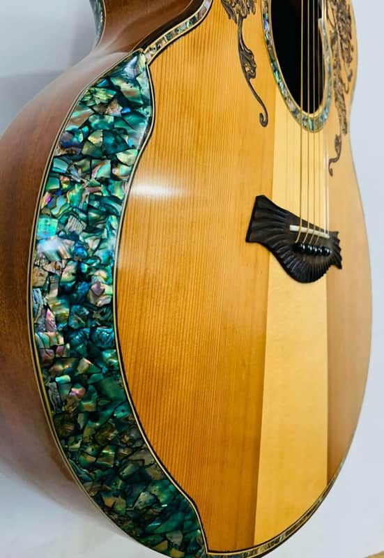 Blueberry  Handmade Acoustic Guitar Grand Concert Built to Order with Paua Shell Arm Rest and Rib Rest image 1