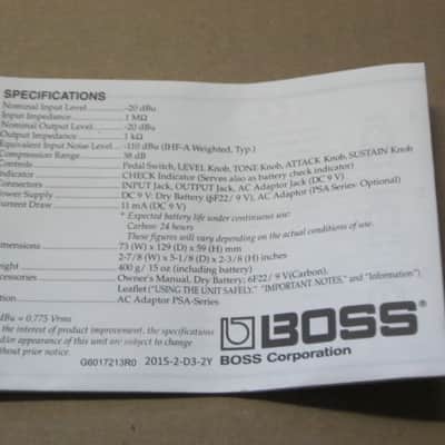 Boss original INSTRUCTIONS for GE-7, CS-3, and NS-2 (NO pedals, NO boxes, NO other items) 2010s (copyright years, 2010, 2015, and 2016) - white matte paper - black print, black graphic image 16