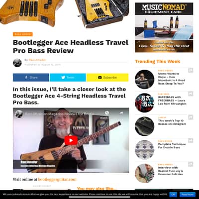 BootLegger Guitar Ace 4  String Headless Bass Honey Clear 7.8 Lbs With Stiletto Case & Flask image 19