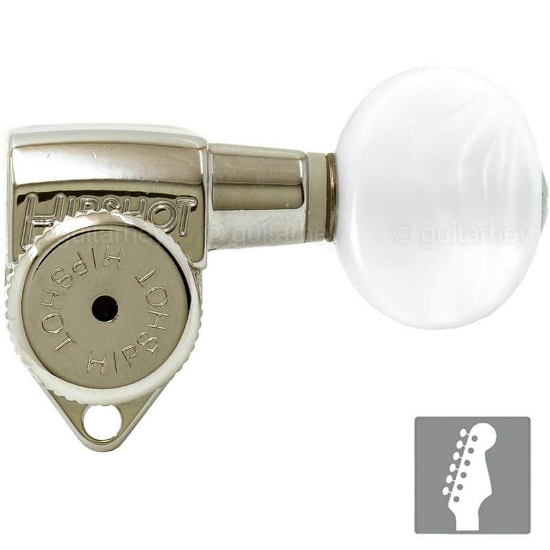 NEW Hipshot LOCKING Tuners 6 in line STAGGERED w/ SMALL PEARL Buttons - NICKEL image 1