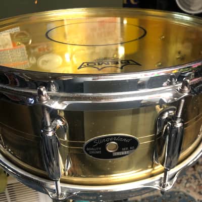 Slingerland Brass 10 lug 5"x14" lacquered Brass snare drum w/ DW MAG Throw off/3 position but plate image 1