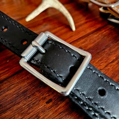 Hand Made, Hand Stitched Guitar strap "Rockatansky" in Black & Black - Vegetable Tanned Leather image 11