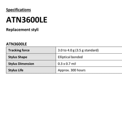 Audio-Technica: ATN3600LE Elliptical Replacement Stylus for AT-LP60X, Denon DP-300F, Sony PS-LX310BT image 9