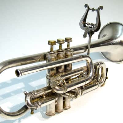 Vintage 1913 York & Sons Perfect Tone Coronet Trumpet Silver Engraved w Original Case & Acessories image 8