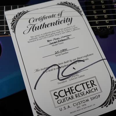 Schecter USA CUSTOM SHOP Sunset Extreme FR Blue-Purple Chameleon 6-String Electric Guitar w/ Black Tolex Hard Case image 4