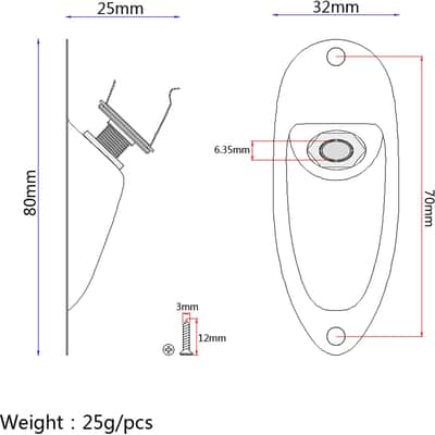 Boat style 1/4 inch Guitar Input Jack Socket Plate Output Loaded parts Guitar Strat jack for Stratocaster Strat St Mono for Electric Guitar Replacement Parts (Chrome) image 2