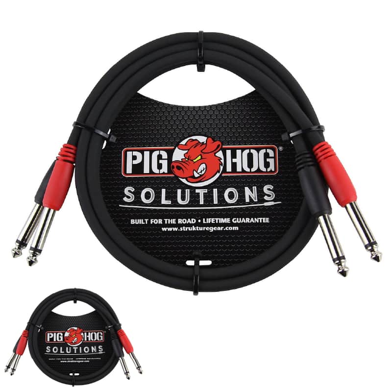 Pig Hog 3ft Dual 1/4" Mono Male Red Black Coded for Stereo Cable PD-21403 - NEW image 1