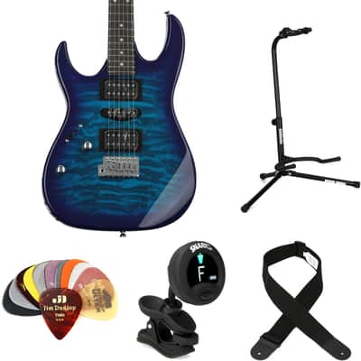 Ibanez Gio GRX70QAL Left-handed Electric Guitar Essentials Bundle - Transparent Blue Burst image 1
