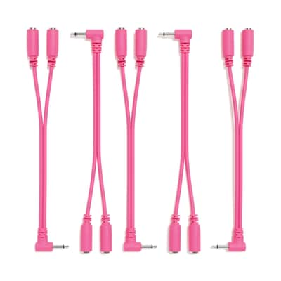 ExcelValley [Pink] 5-Pack - Right Angle Mono Splitter Y Patch Cables - TS 3.5mm 1/8" Eurorack Synth Synthesizer image 1
