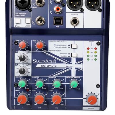 Soundcraft Notepad-5 Channel Podcast Mixer Podcasting Interface w/USB For Mac/PC image 1
