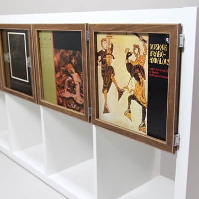 2 pcs IKEA Kallax Shelf Walnut LP Art Frame Door for Vinyl Record Storage Cabinet / Cube Hack Custom Picture Album NowPlaying Music 33rpm 12" Clear Box Freaks Cover Jacket Decor Stand Display Ideas Mint Analog Disc Case Audio Unit Wood furniture Dj image 1