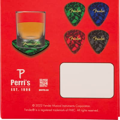 910-6109-000 Fender Guitar Pick Shape Logo Coasters, 4-Pack, Multi-Color