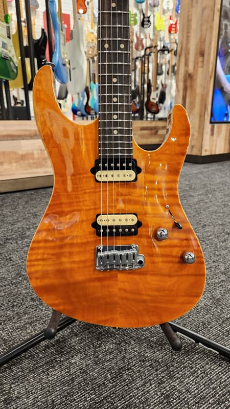 Suhr Firehouse Guitars Exclusive Modern HH Carve Top, Trans Amber w/ Case image 1