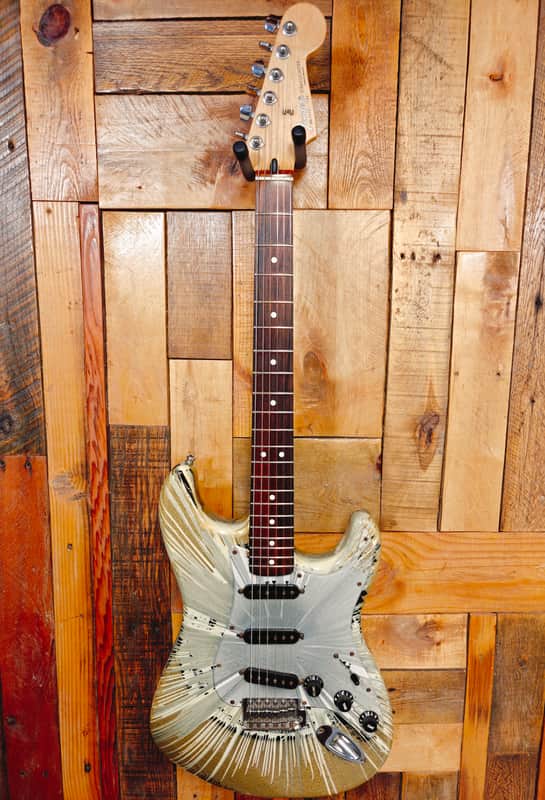 Fender FSR "Splattercaster" Standard Splatter Stratocaster with Rosewood Fretboard 2003 - 2004 - Olympic White, Aztec Gold, and Inca Silver Swirl over Black image 1