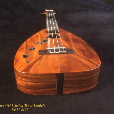 Handmade 5 String Tenor Ukulele, Solid Curly Acacia, The Islands Soundhole, Soft-bag, Bruce Wei UF17-2107 image 9