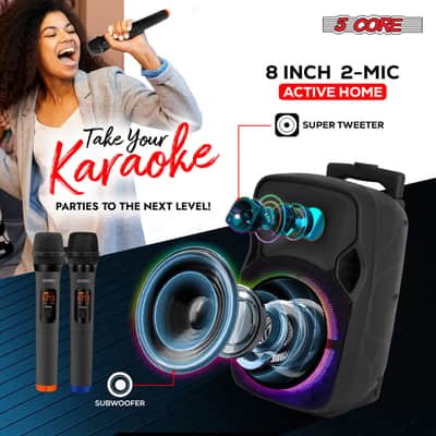 5 Core Party Speaker Bluetooth 250W Big Powered Rechargeable Outdoor PA DJ System w 2 Wireless Mics image 11