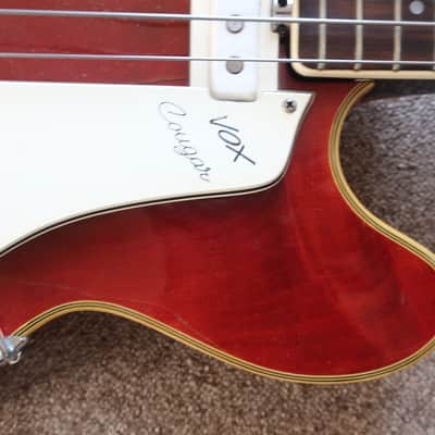 Vintage 1966 Vox Cougar V214 Bass Guitar Cherry Red Very Clean With Case 6/7 Condition Lots Of Finish Checking image 10