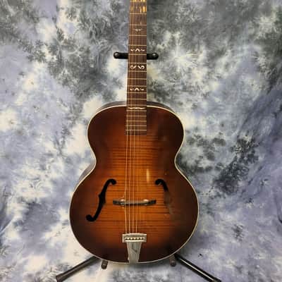 Vintage RARE 1940's Regal Arch Top and Back Faux Tiger Stripe Sunburst Acoustic Guitar Pro Setup New Strings Hard Shell Case image 1