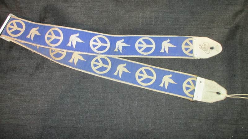 Vintage  ACE Blue and White Peace and Doves Guitar Strap 60's-70's image 1