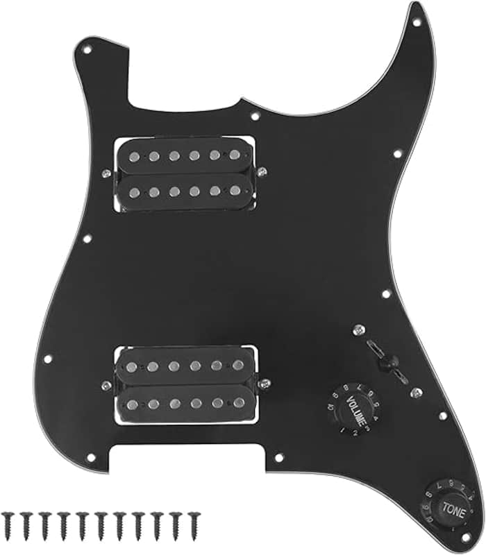 11-Hole 3-Ply HH Prewired Loaded Pickguard w/HH Humbucker Pickups Compatible with  Standard Strat Electric Guitar (Black) image 1