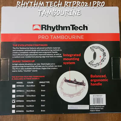 RhythmTech RTPRO1 Pro Series Tambourine brass Jingles White/black Drum mount included image 10