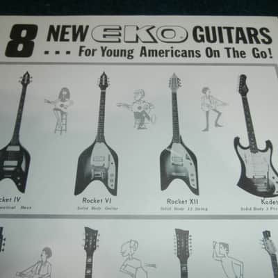 Vintage 1960's "8 New Eko Guitars" Flyer! Rocket, Kadett, 290/12, 292/E! image 2