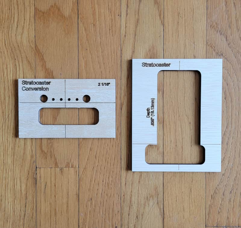 Stratocaster 6 Point to 2 Point 2 pc Conversion Bridge Routing Template (2 1/16" for modern Fender) image 1