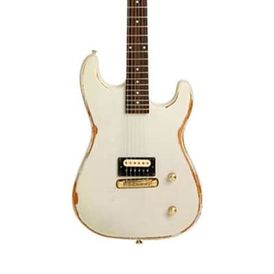 Slick SL54 Relic Aged Stratocaster Strat One Humbucker White Electric Guitar Earl image 2