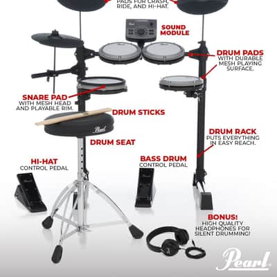 Pearl ERS1000 eRoadshow Electronic Drum Set, Complete Kit with Four Quiet Mesh Pads, Two Pedal Controllers, Cymbal Pads, Throne, Drum Rack, Headphones, and Sticks image 2