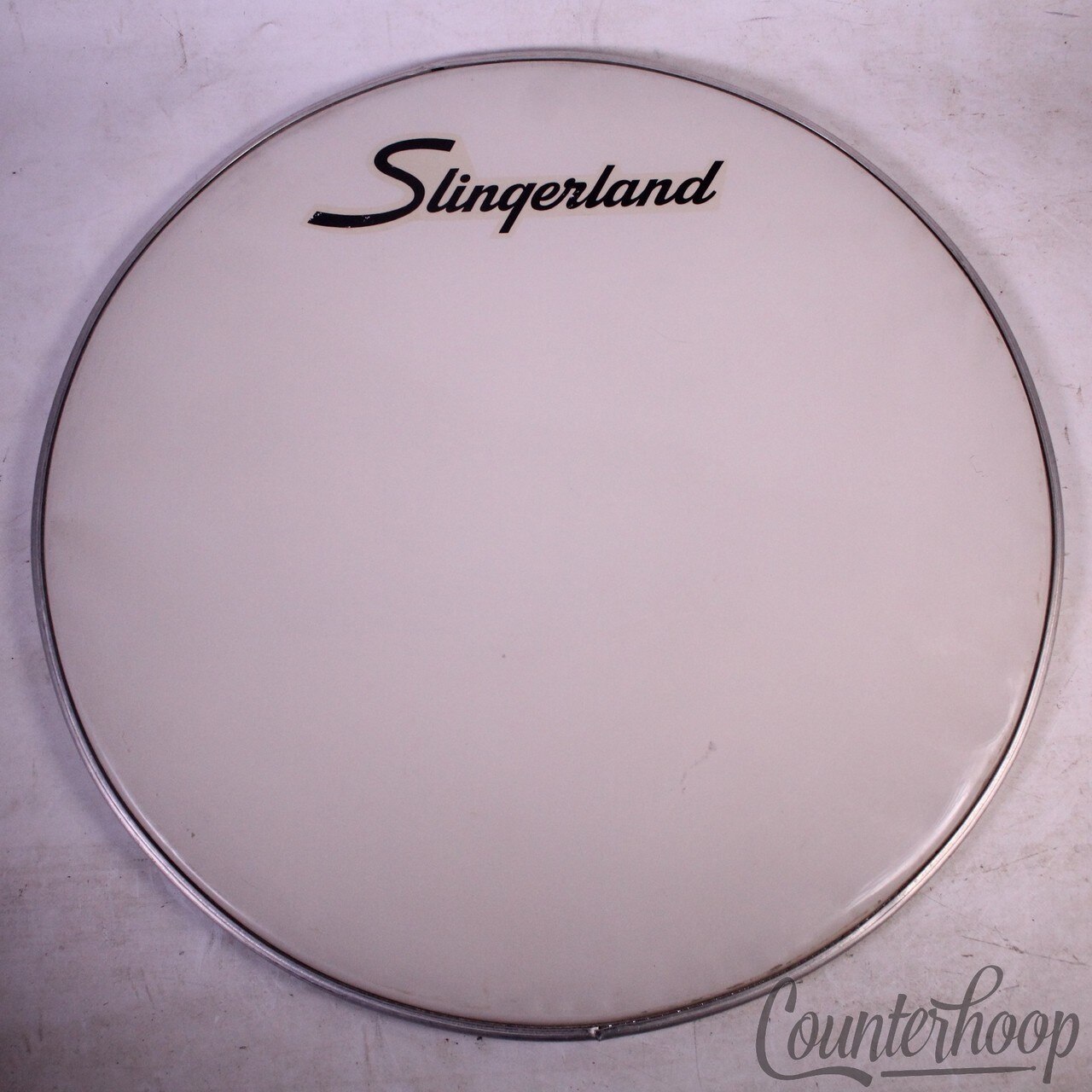 Slingerland 22"Bass Drum Head White Plastic Vintage 60s Script Logo Resonant USA — main photograph