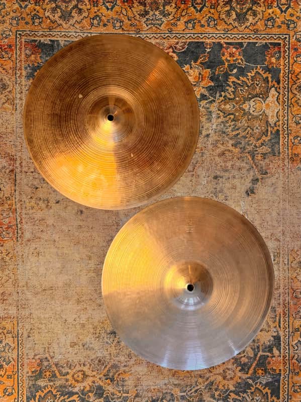 RARE 1950s Vintage Zildjian PAPER THIN 15” Hihats 948 1056 g Golden Era LIGHT COMPLEX SMOOTH image 1